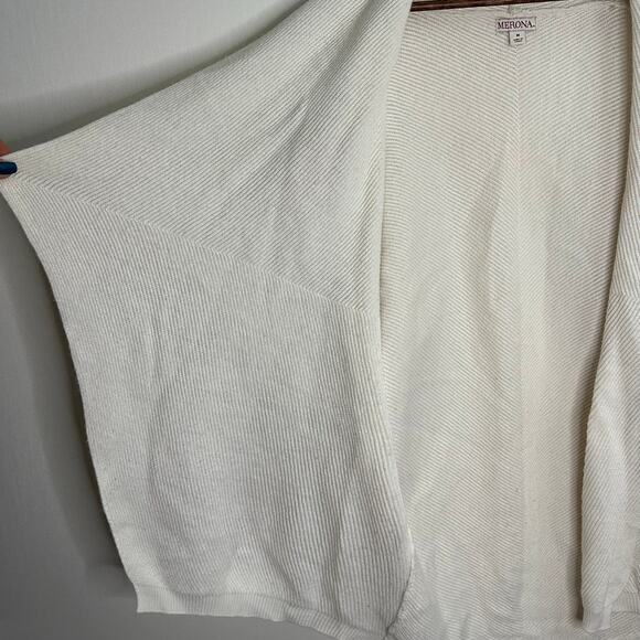 MERONA Size Medium Longer White Open Knit Cardigan - Picture 5 of 9